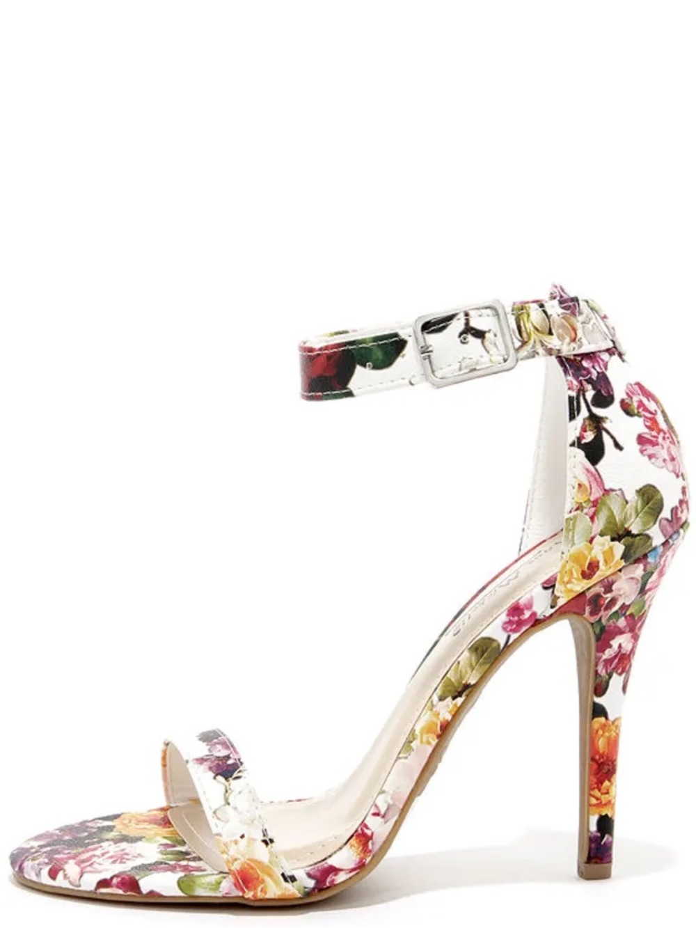 Anne Michelle Enzo 01Y White Floral Print Single Strap Heels